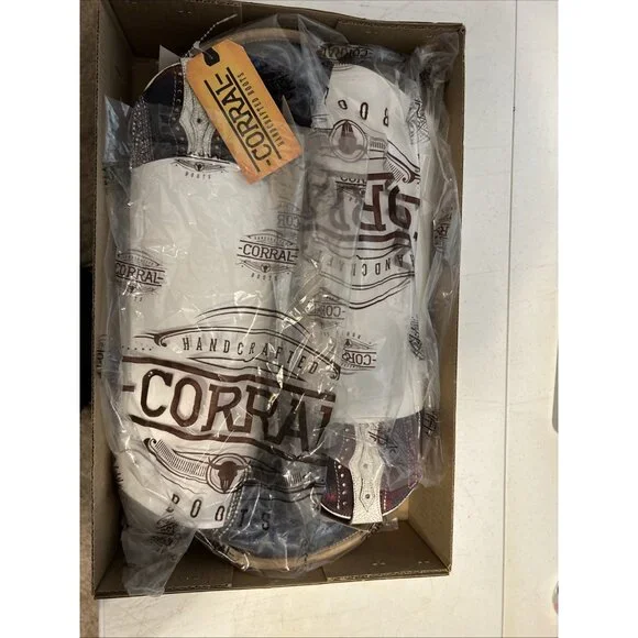 Corral Boots Cowgirl Overlay Embroidered Long Metal Fringe Blue Women SZ 7 - Picture 13 of 13